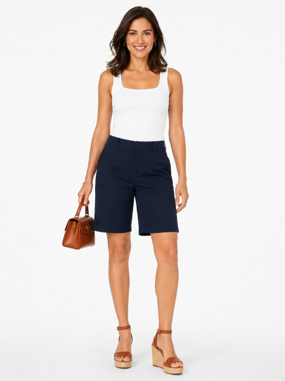 Talbots Navy Bermuda Chino Shorts Size 2 Preppy Business Casual